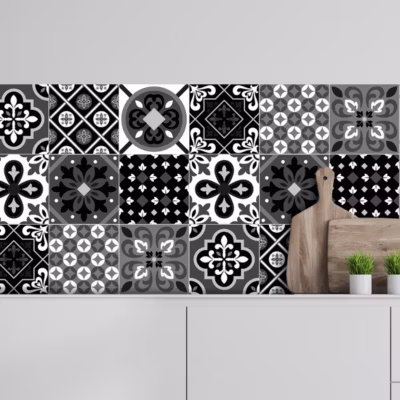 Crédence adhésive carreaux de ciment  noir et blanc 60x300cm