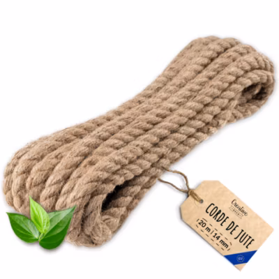 Creative Deco 20m Corde de Jute Epaisseur 14mm – Personnalisation Possible Tous les 5m – Corde Solide – Fibres Naturelles