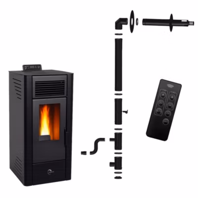 Poêle à granulés étanche Anita 11,6 kW Noir Sannover + Kit d&rsquo;installation