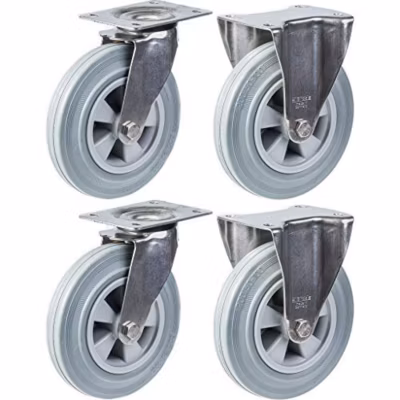 200mm 8&Prime; roulettes en acier inoxydable caoutchouc gris, pivotantes et fixes, 820kg, jeu de 4