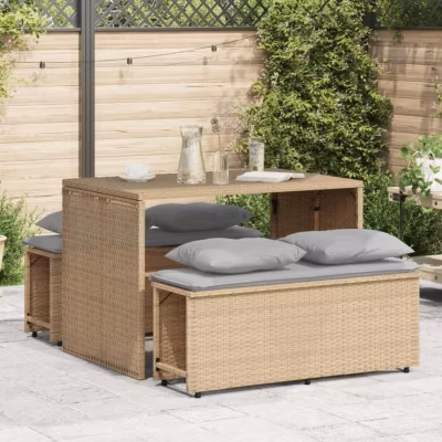 vidaXL Ensemble à manger de jardin et coussins 3 pcs Beige poly rotin, ensemble de salle à manger d&rsquo;extérieur, meuble de 4003905
