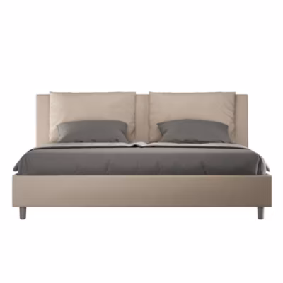 Lit simili cuir gris tourterelle Antea avec sommier rembourré 180×190