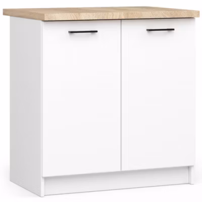 Armoires de cuisine basse AKORD S80 OLIWIA modulable Blanc 80 cm 2 portes façade Blanche 2 étagères 80x46x85 cm