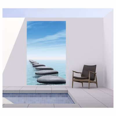 Tenture murale extérieure imprimée STONE LAGOON, H.2 x L.1.2 m, Made in France par Scenolia