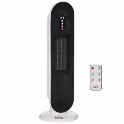 Radiateur soufflant oscillant céramique PTC 2000W – 2 niv. puissance – chauffage d&rsquo;appoint télécommande blanc noir