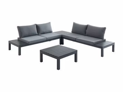 Salon de jardin modulable en aluminium : 1 canapé d&rsquo;angle + 1 table basse – Anthracite – RISILI de MYLIA
