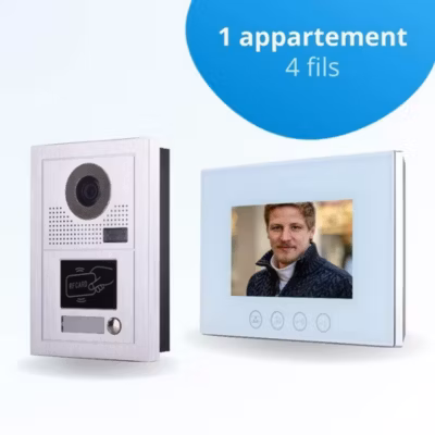 Portier interphone vidéo classic-2 4 fils – 1 écran blanc 7&Prime; – avec mémoire photos – avec lecteur de badge