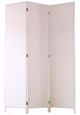 Paravent de 3 pans tressé en fibres naturelles coloris blanc – Dim : H180 x L135 cm