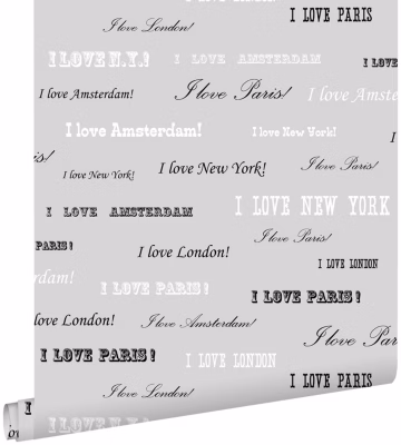 ESTAhome papier peint I love Paris argent et noir 53 cm x 10.05 m