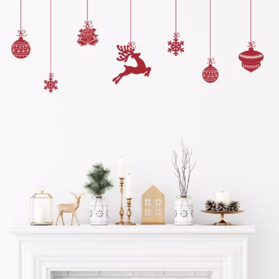 Sticker Noël cerfs et boules de Noël – Autocollants stickers adhésifs noël – décoration fêtes – 90x115cm