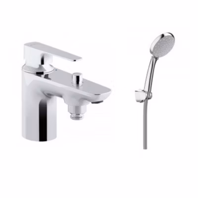 Jacob Delafon – Ensemble Mitigeur Bain Douche mécanique sur gorge monotrou Aleo + avec douchette et flexible Awaken