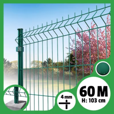 Kit grillage rigide poteaux ronds – longueur 60 mètres – 103 cm, Vert, A sceller