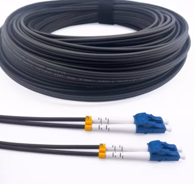 Elfcam – Fibre Optique 150m (Noir, Blindé Acier) – LC/UPC-LC/UPC, OS2 Duplex, LSZH, Étanche, Int./Ext.