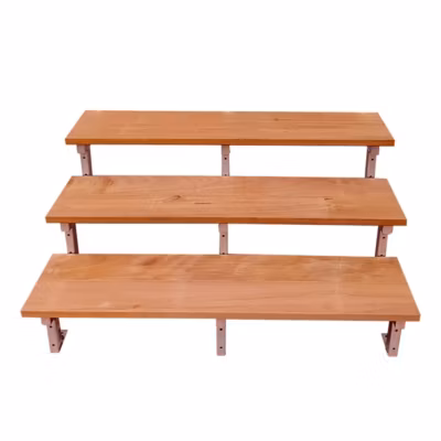 Escalier en acier BALI, 3 marches en bois exotique Bangkirai, Hauteur 54 cm – L 140 cm