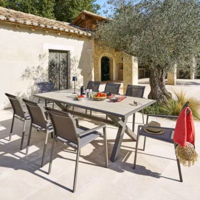 Table de jardin Axiome praline & marron 8 places en aluminium  – Hespéride