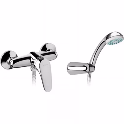 Pack mitigeur de douche mural SANINDUSA Cetus Basic chromé mitigeur livré avec flexible 1,75m douchette et support mural