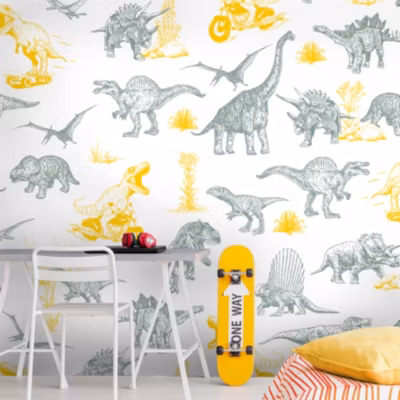 Papier peint panoramique Dino Fun – Jaune