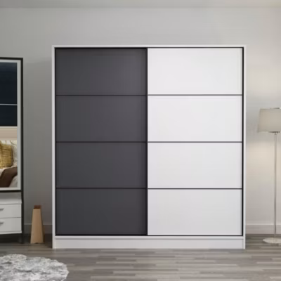 Armoire penderie moderne blanc et gris L. 180 cm BYRON
