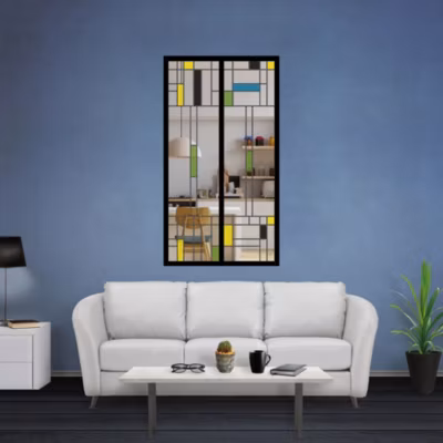 Verrière 2 verres Indiana – L x H : 69 x 125 cm – Laqué noir 9005 granité – verre Clair inclus