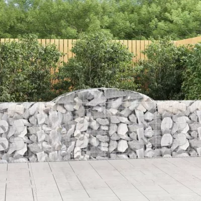 vidaXL Paniers à gabions arqués 7 pcs 300x30x80/100 cm fer galvanisé, gabion, cage de gabion, panier de mur de gabion, mur 3146508