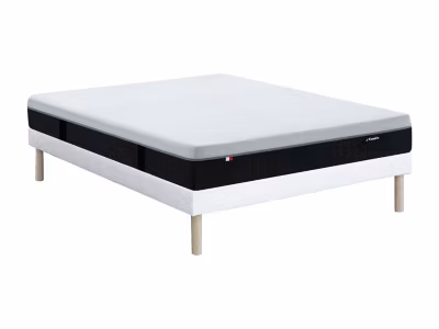 Ensemble 160 x 200 cm sommier tapissier + matelas hybride anti-feu ressorts ensachés 7 zones, mémoire de forme et latex ép.28cm –