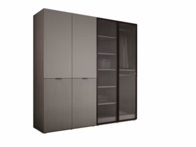 Armoire : Gris Platine / Verre Rainuré, 200 x 200 x 51 cm