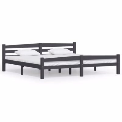 Lit double, Lit adulte, Cadre de lit sans matelas gris foncé pin massif 200×200 cm
