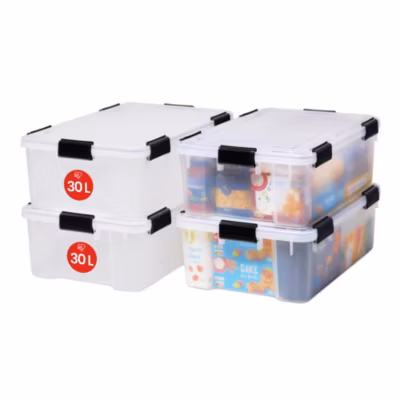 Iris Ohyama, Boite de Rangement Hermétique, 30L, Lot de 4, Transparent, AT-LS