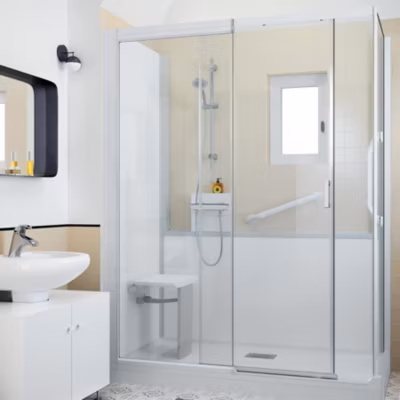 Cabine de douche Kinedo Kinemagic Design 170×80 angle basse coulissante verre transparent avec mitigeur