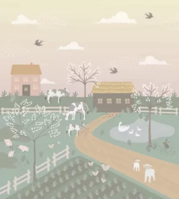 ESTAhome papier peint panoramique les animaux de la ferme vert et rose 250 x 279 cm