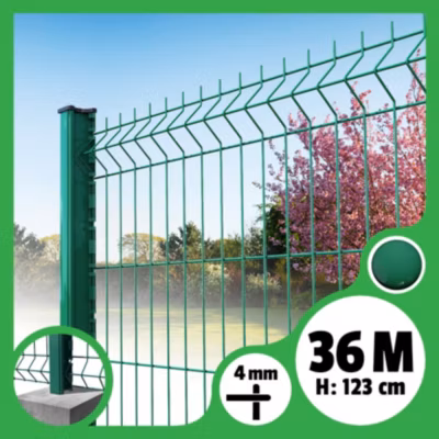 Kit grillage rigide poteaux H – longueur 36 mètres – 123 cm, Vert, A sceller