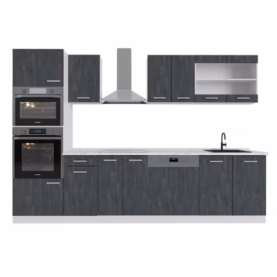 Vicco Cuisine noir béton/blanc 300cm PT Marbre