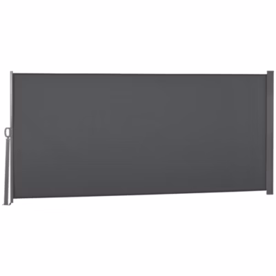 Store latéral brise-vue paravent rétractable dim. 3L x 1,6H m métal polyester imperméable anti-UV haute densité 180g/m² gris