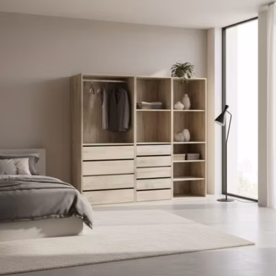 Kit dressing modulable 3 éléments MODULO. naturel. 200 x 45 x 180 cm