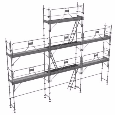 Echafaudage fixe de façade 68m² – Structure + Planchers + Plinthes – Version garde-corps – DUO68GC-PI-SPP