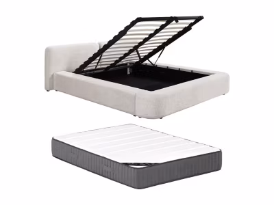 Lit coffre 160 x 200 cm – Tissu – Beige + Matelas – JUDALO de Maison Céphy