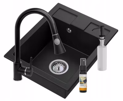 Évier de Cuisine en Granit Granitan Best 1 Bac avec Siphon, Distributeur et Mitigeur Snake – Ensemble Complet