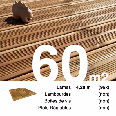 Planches de terrasse Pin autoclave Marron pour 60 m², Longueur 4,2 m.