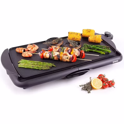 GP20 Plancha électrique XL Grill tepanyaki 2000W Antiadhésif 52 x 27 cm Thermostat Bac à jus amovible Cuisson saine Duronic