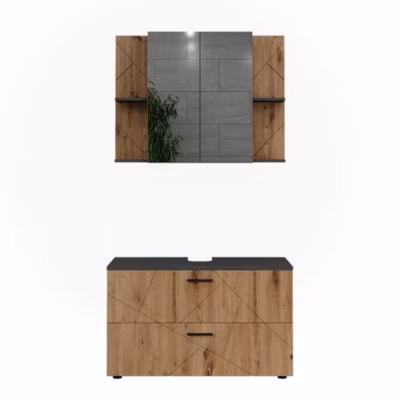 Vicco Ensemble de meubles de salle de bains Anthracite/Chêne de force doré 2 pièces