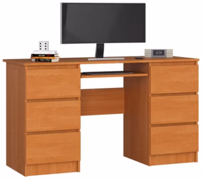 Bureau d&rsquo;ordinateur AKORD A11 Aulne 135 cm 6 tiroirs façade Aulne 135x50x77 cm