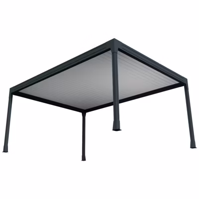 Pergola bioclimatique îlot – SAMA – vérin à télécommande (Gris Anthracite et Blanc Brillant – 4.50m x 6.029m)