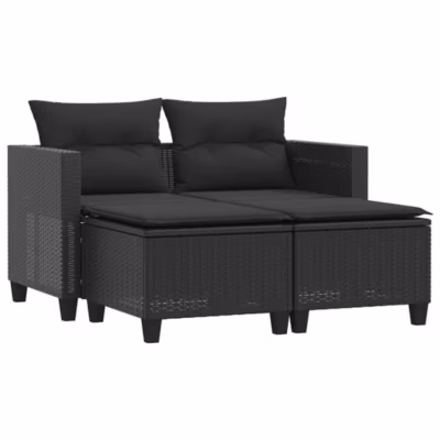 Canapé de jardin 2 places avec tabourets noir résine tressée vidaXL