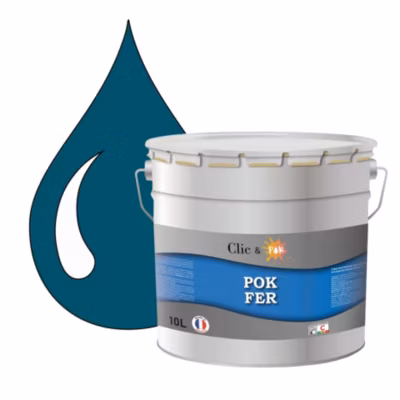 Peinture fer antirouille – Laque extérieure Semi-Brillante POK FER – 10L – RAL 5009 – Bleu Azur
