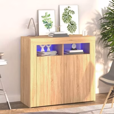 vidaXL Buffet avec Lumières LED, Meuble de Rangement, Armoire de Rangement, Organisateur de Salon Salle de Séjour Intérieur, 80433
