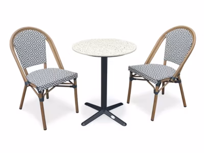 Ensemble repas de jardin 2 places en acier et plateau terrazzo – bleu – BISTRO