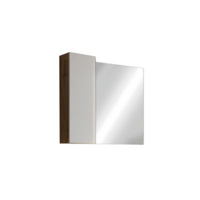 Miroir design avec rangement, 78×75 cm, collection BURA, coloris blanc brillant et chene clair