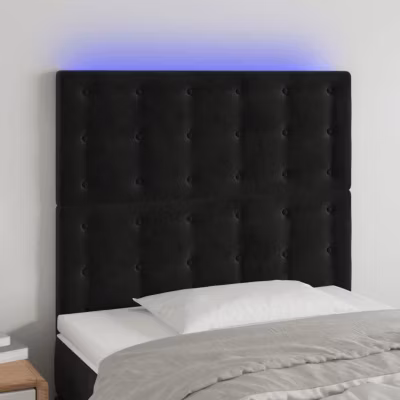 vidaXL Tête de Lit à LED Meuble de Chambre à Coucher Accessoire de Lit Simple Tête de Cadre de Lit Intérieur Noir 3122902