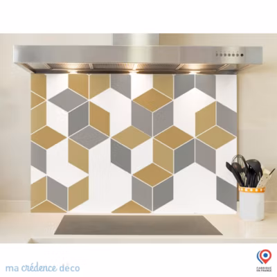 Crédence cuisine fond de hotte Jeux de losanges – Verre trempé – L 60 cm x H 45 cm – MaCrédenceDéco