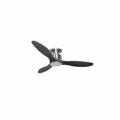 Modulo Low Profile Regular  – un ventilateur pour plafond bas , DC 132 cm Chrome pales bois noir sans Lumière 20 à 40 m²